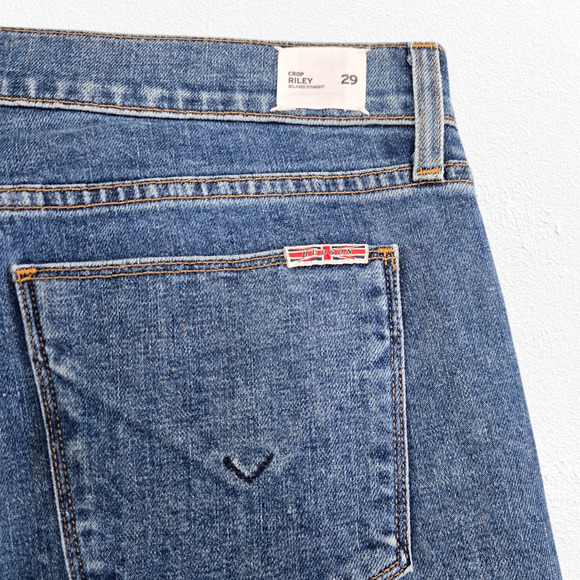 Hudson Crop Riley Relaxed Straight Jeans Exposed Zip Front Blue Denim Size 29 - Picture 8 of 12